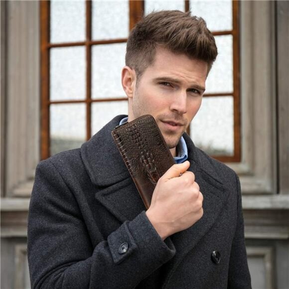 Genuine Leather Cool Long Wallets for Men Personalized Zip Around Wallet - Picture 2 of 8